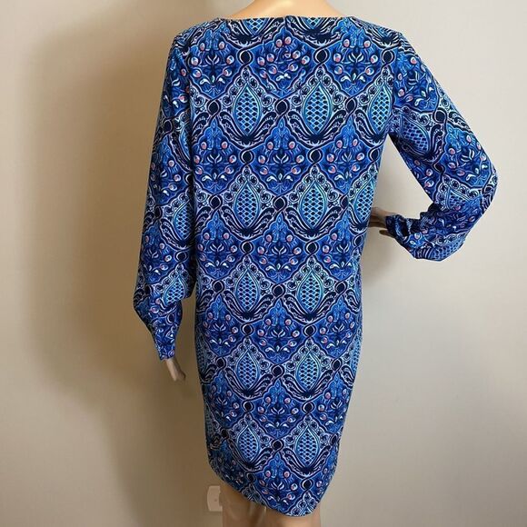 LOFT electric sapphire long sleeve baroque shift dress size XS - Picture 7 of 11